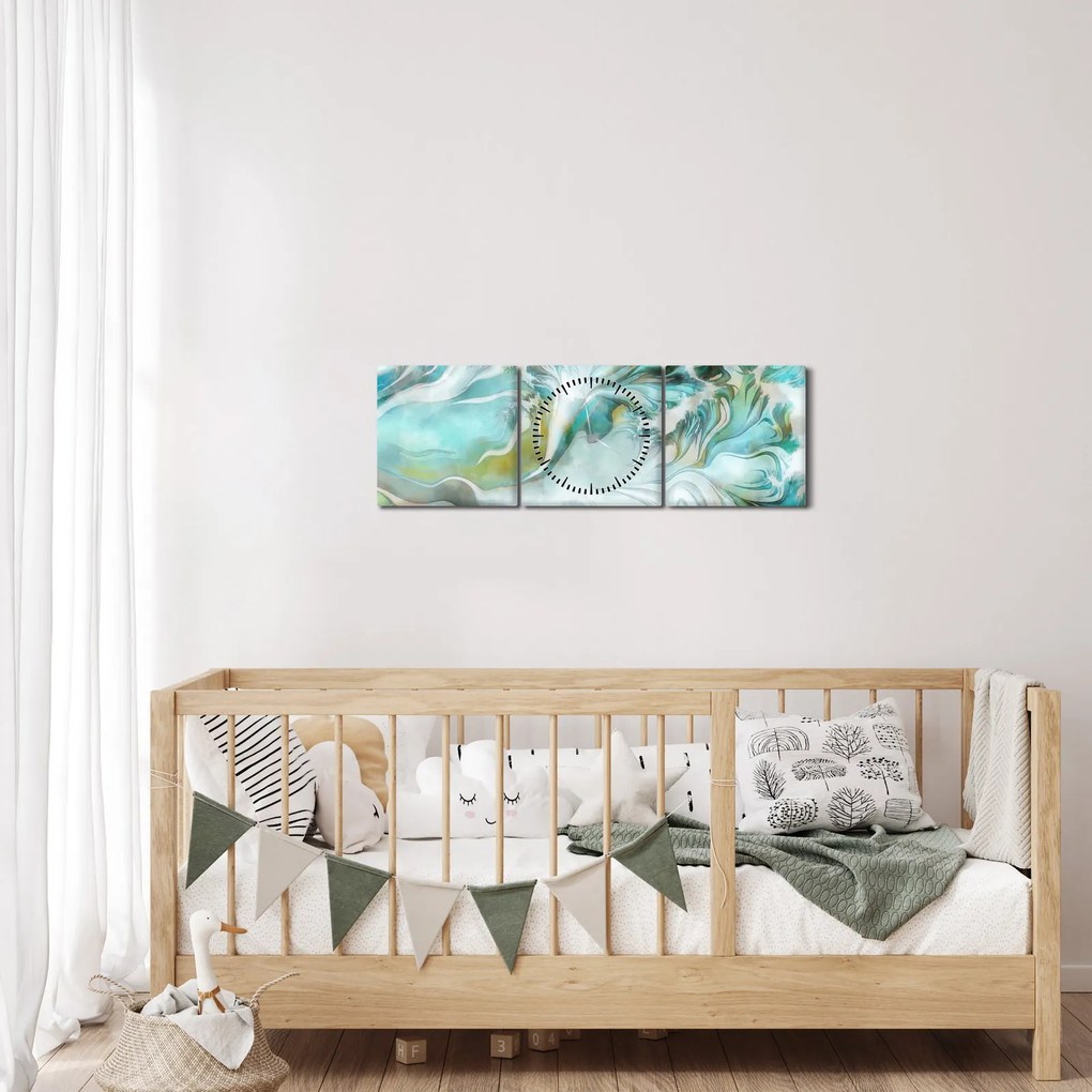 Obraz - Malowanie abstrakcyjnych wzorów (z zegarem) (90x30 cm)
