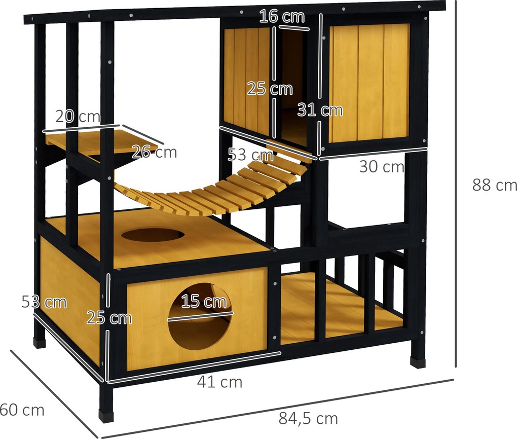 PawHut Dom dla Kotów Kocia Jama, odporny na warunki atmosferyczne, 1 rampa, 1 platforma, 84,5 x 60 x 88 cm, Zielony + Naturalny
