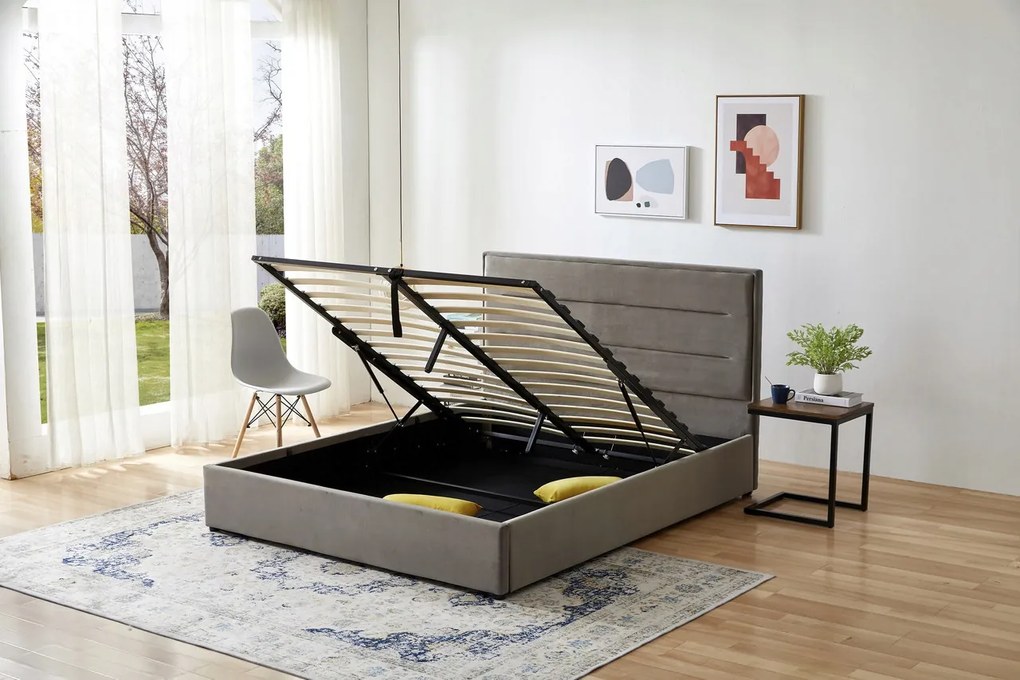 ERGO łóżko tapicerowane popiel welur welurowe 140x200