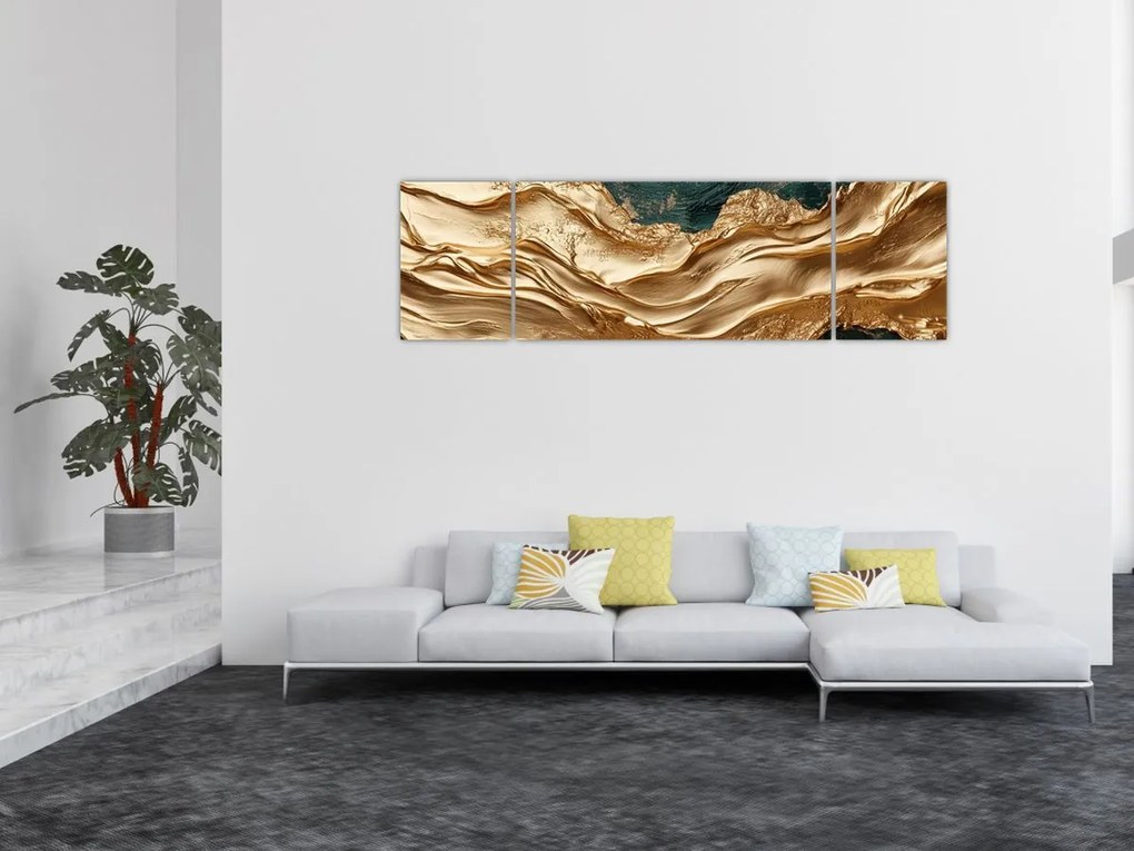 Obraz - Zielona abstrakcja ze złotem II. (170x50 cm)