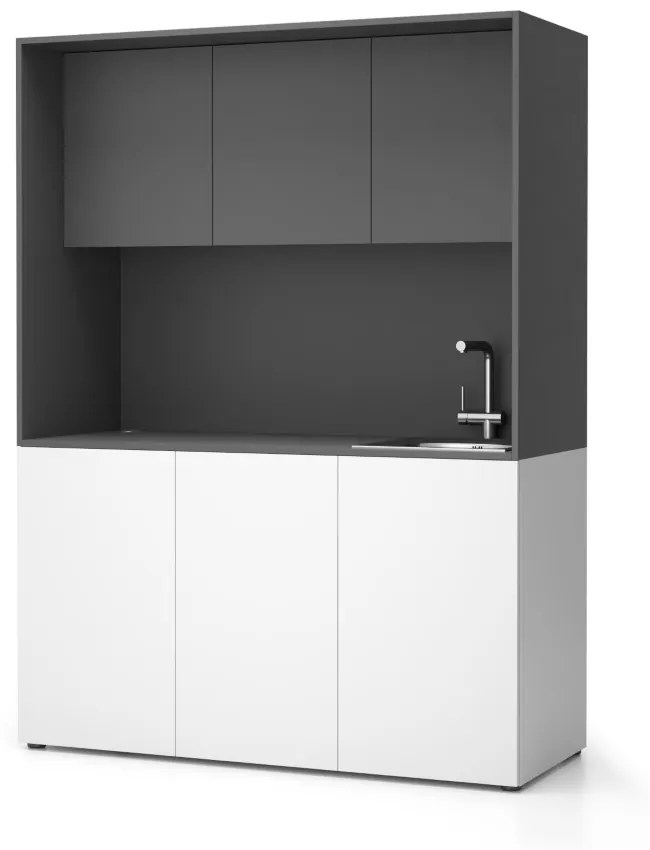 Kuchnia biurowa NIKA ze zlewem i kranem 1481 x 600 x 2000 mm, grafit, prawe