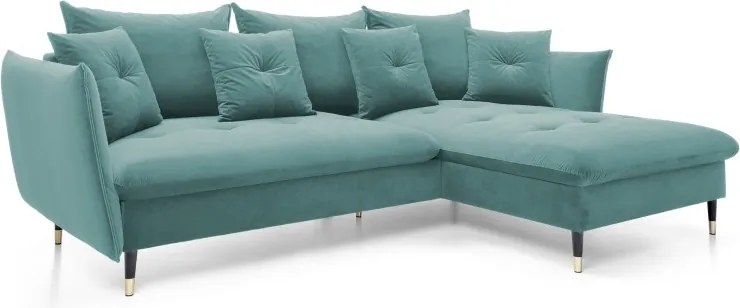 Narożnik GLAM Prawostronny z funkcją spania, zestaw z poduszkami wolnostojący tkanina RIVIERA 76 Miętowy DOMO HOME