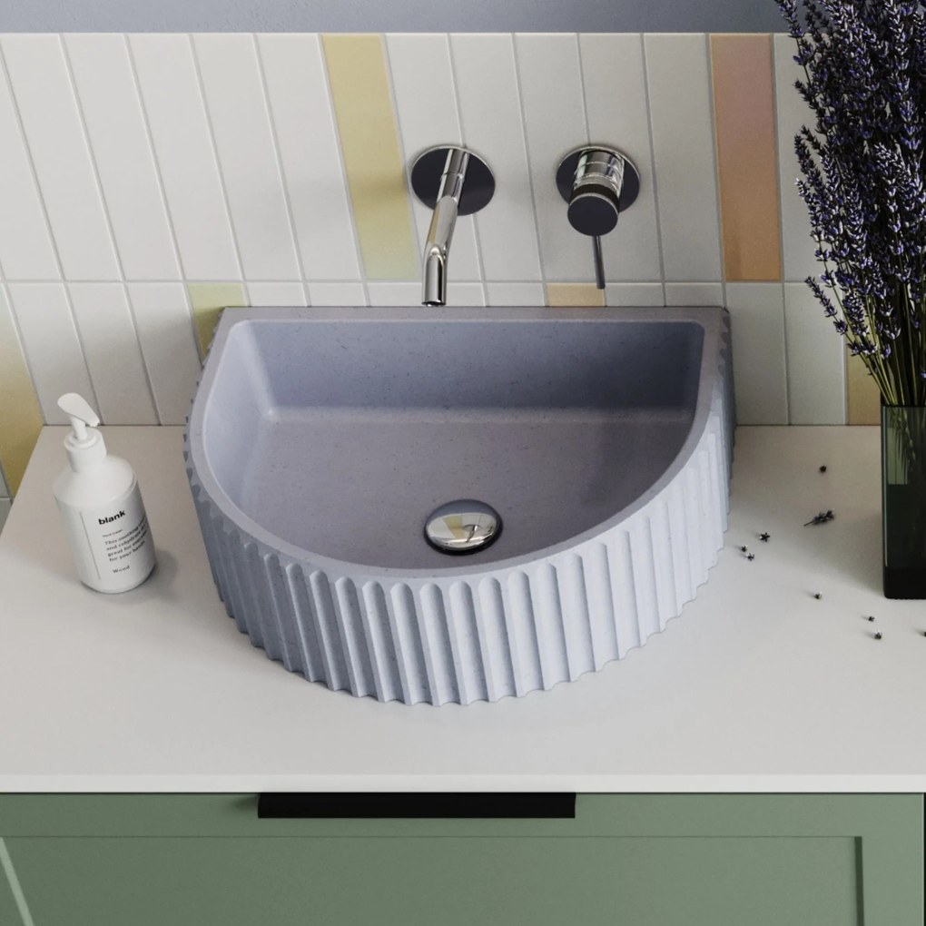 Umywalka betonowa podwieszana / nablatowa półokrągła bez otworu na baterię 45 x 36 cm MUSLIN | różne kolory : Kolor - Lawendowy, Typ montażu - nablatowa