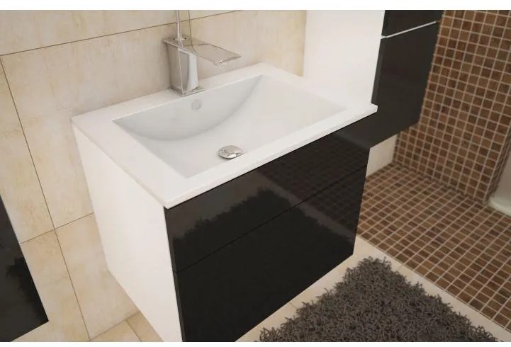 PROMOCJA Biała szafka pod umywalkę MASON BL13, czarny wysoki połysk HG II. jakość