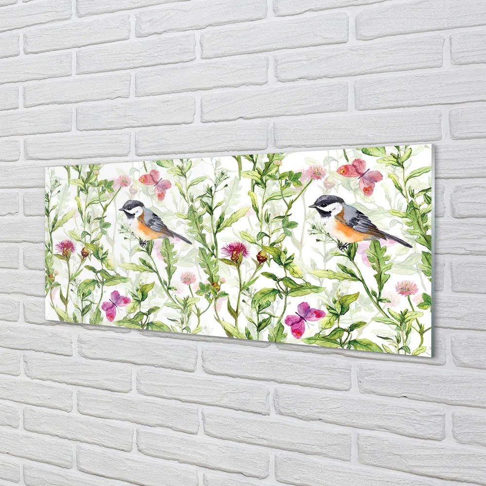 Panel szklany do Kuchni Artystyczna Wizja Ptaka w Trawie