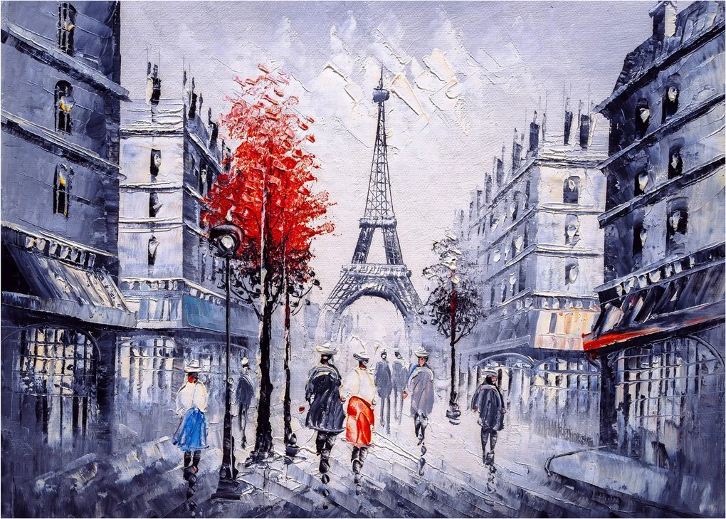 Obraz na szkle ulicy w Paryżu, obraz olejny (70x50 cm)