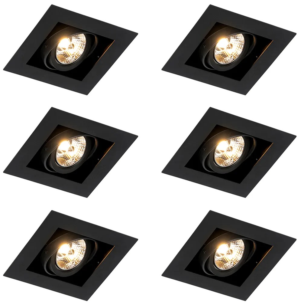 Zestaw 6 nowoczesnych regulowanych reflektorów wpuszczanych czarnych - Oneon 70