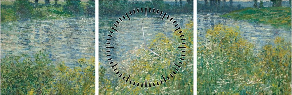 Obraz - Claude Monet, Banks of the Seine, reprodukcje (z zegarem) (90x30 cm)