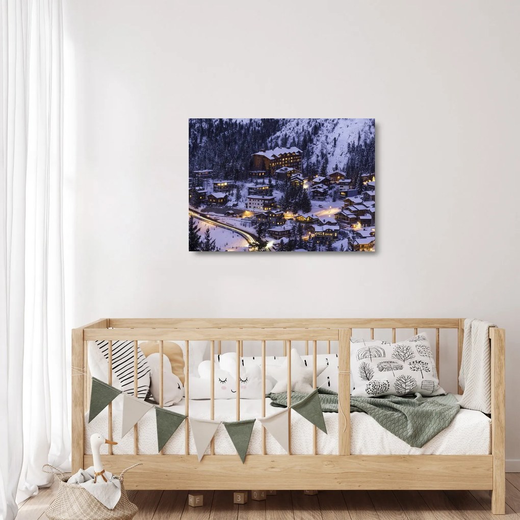 Obraz na szkle - górskie zimowe miasteczko (70x50 cm)