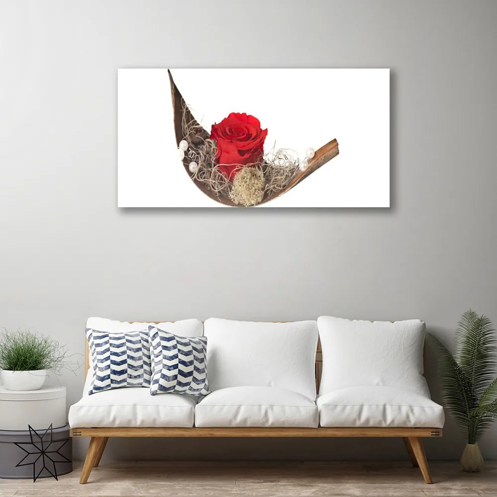 Obraz canvas Czerwona Róża w Kroplach Rosy