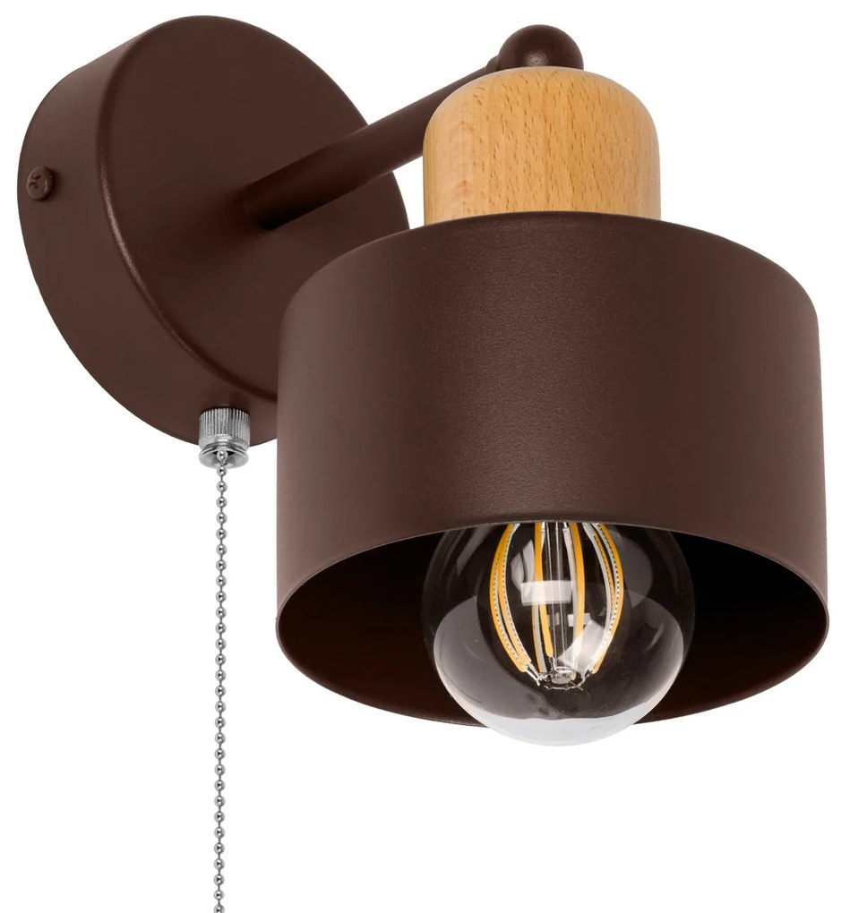 Brązowy kinkiet LED SHWD-BU1010BR jednopunktowy z metalu i drewna z wł