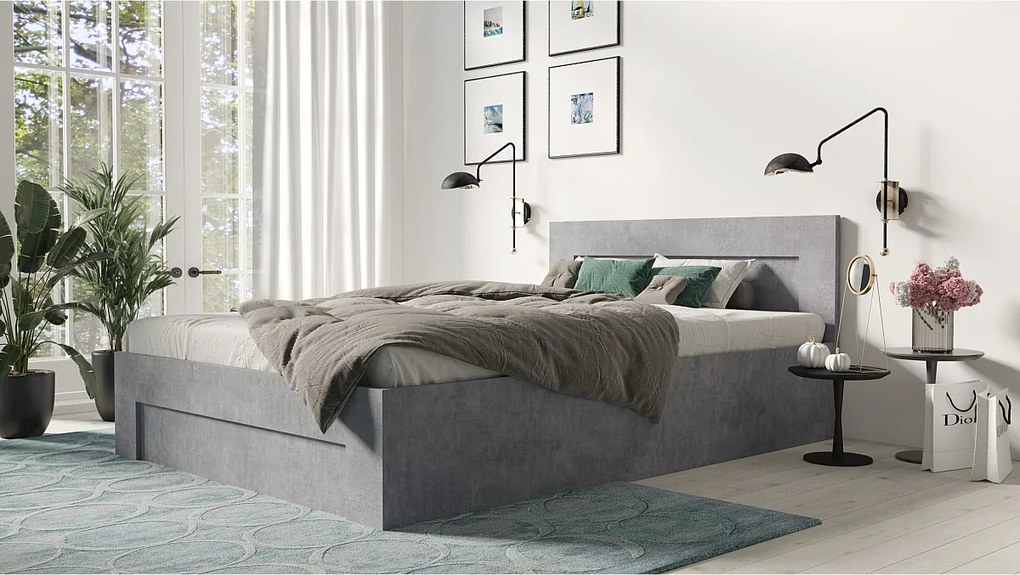 Łóżko 160cm x 200cm Otwierane z boku | BETON | Pojemnik + Stelaż