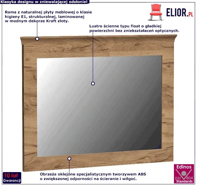 Lustro na ścianę w ramie kraft złoty N1-L36