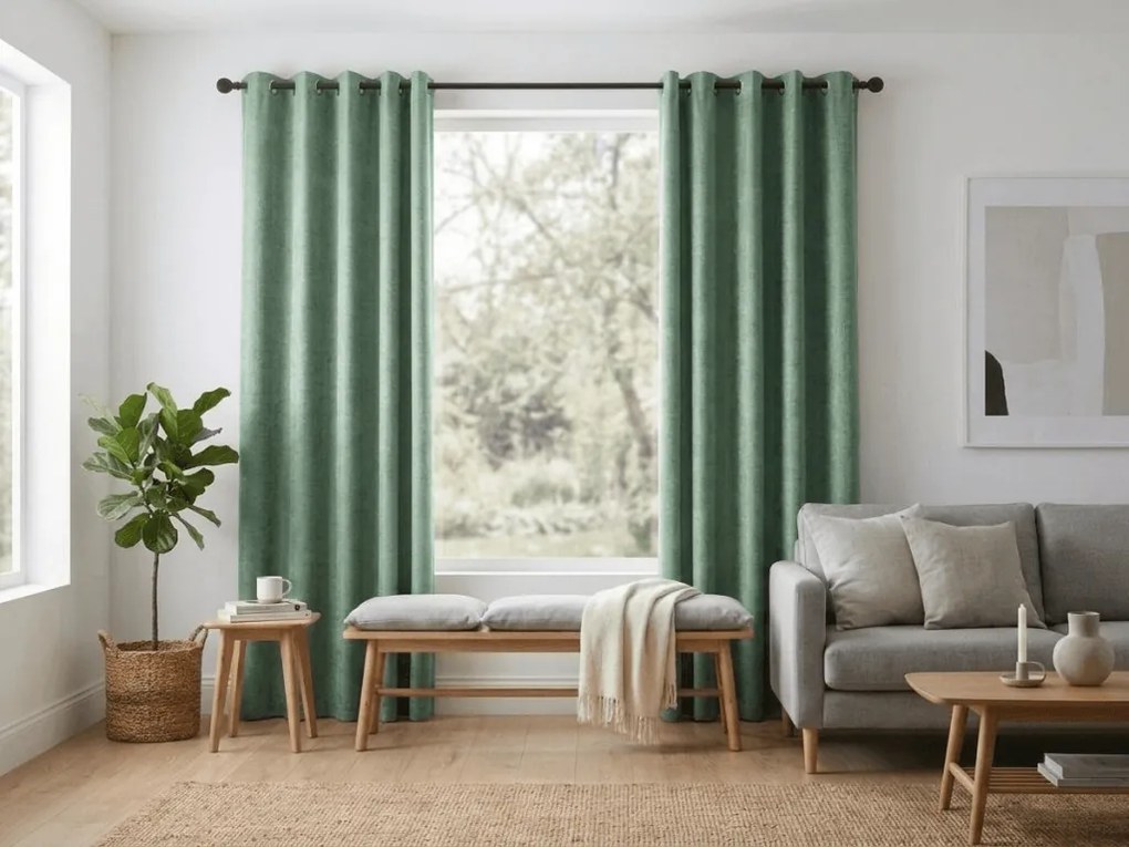 Zaciemniająca zasłona LOOM VELVET 140x250 cm, zielona Zawieszanie: Taśma z wiązaniami