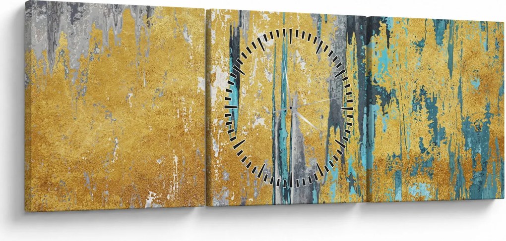 Obraz - Złoty wzór (z zegarem) (90x30 cm)