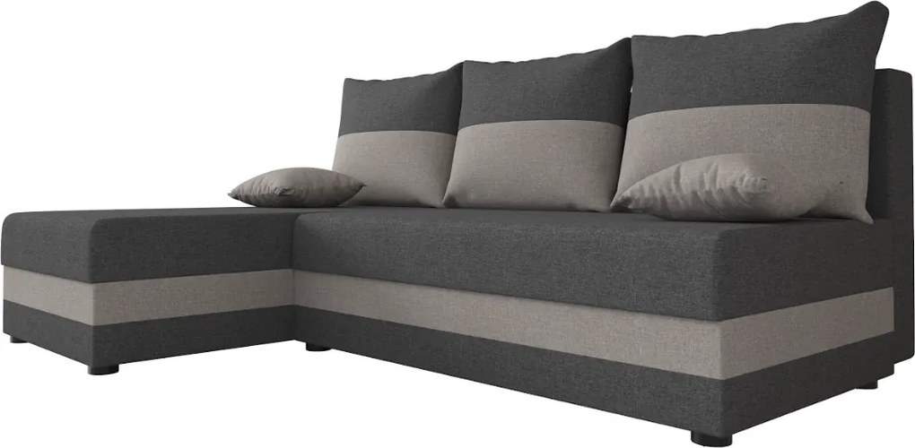 Rozkładana narożna sofa VALERIO SLIM 200x140 cm, ciemnoszara/jasnoszara, uniwersalna + 2 pod