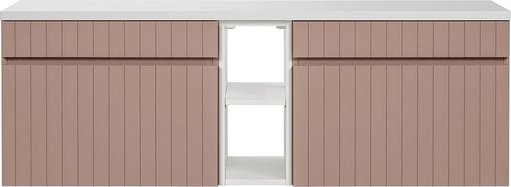 Wisząca szafka podumywalkowa prążkowana z wnękami – Różowa – L140 cm – SATARA