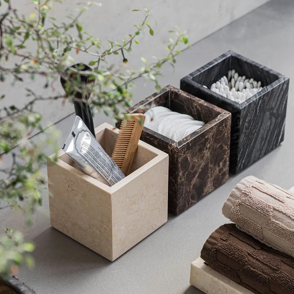 Ciemnobrązowy marmurowy organizer łazienkowy na waciki Marble – Mette Ditmer Denmark