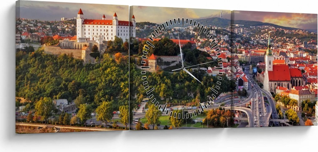 Obraz - Panorama Bratysławy, Słowacja (z zegarem) (90x30 cm)