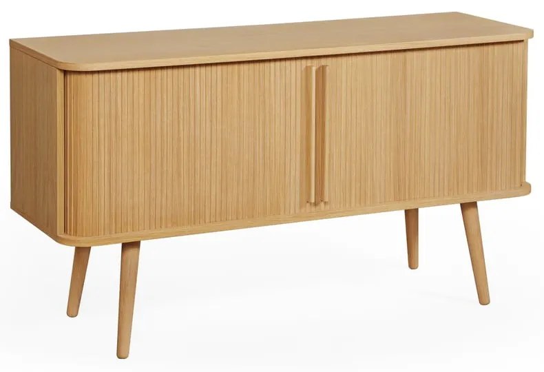 Niska komoda w dekorze dębu z drzwiami przesuwnymi 138x75 cm Rove – Woodman