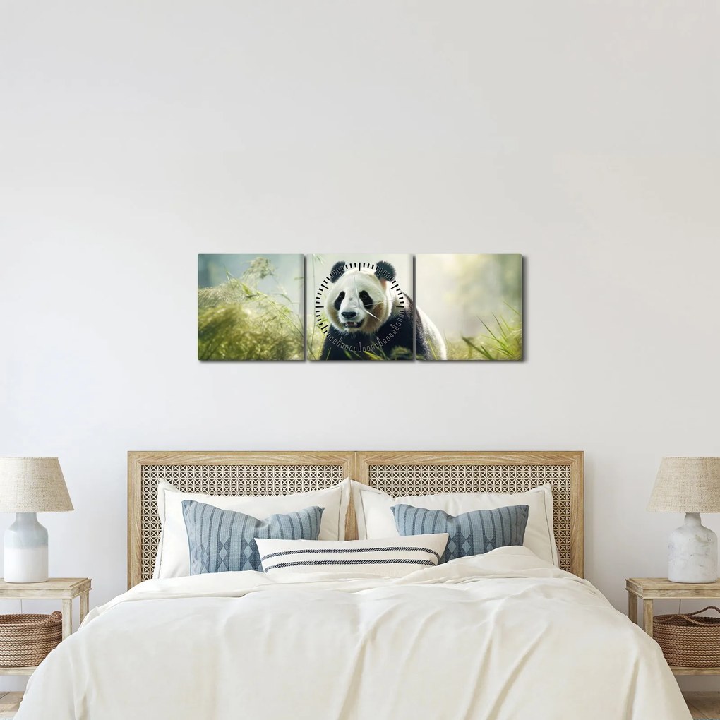 Obraz - Panda (z zegarem) (90x30 cm)