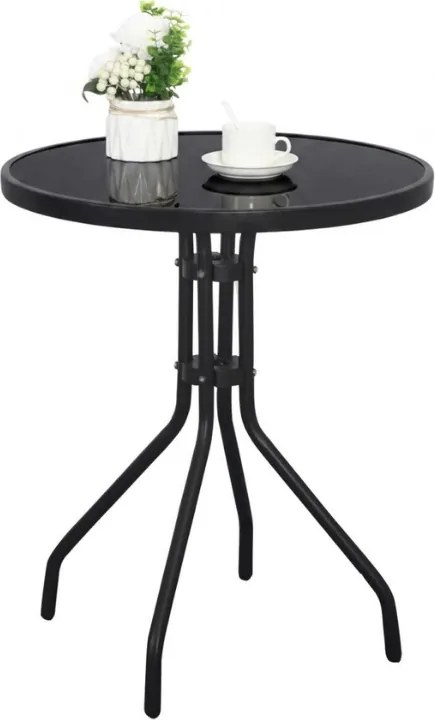 Okrągły stół ogrodowy z szklanym blatem ISLAND BLACK 60 cm, czarny