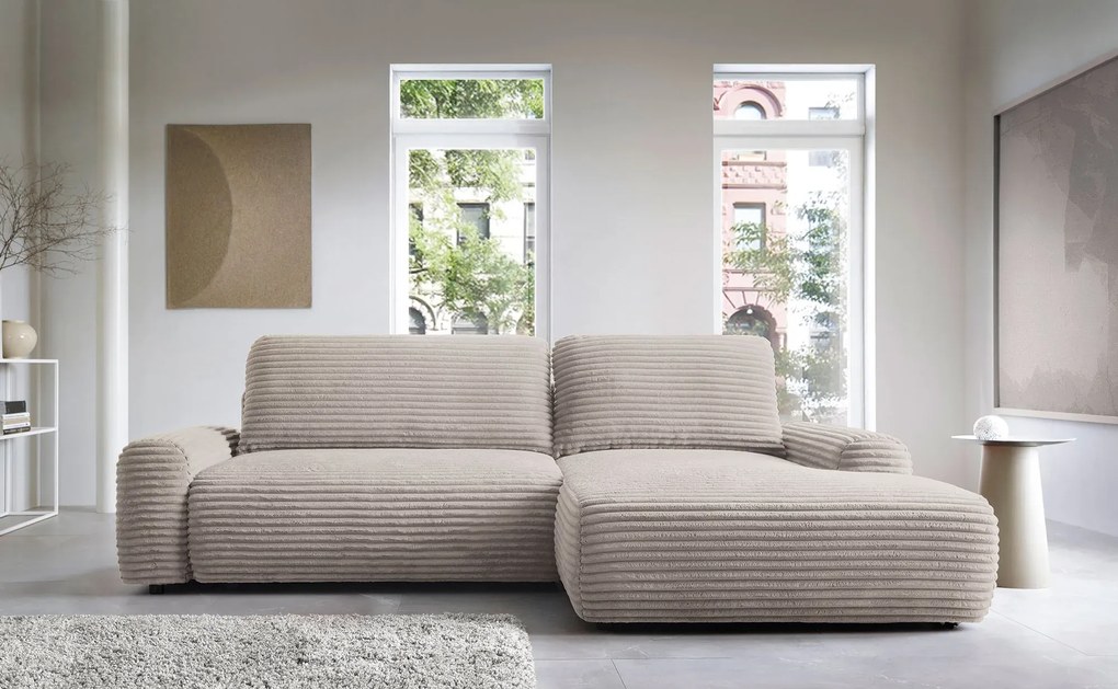 Sztruksowa kanapa narożna rozkładana taupe N0-D86