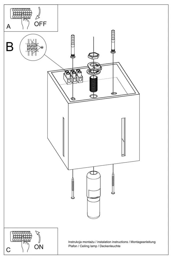 Biała lampa sufitowa z metalowym kloszem 10x10 cm Pax – Sollux