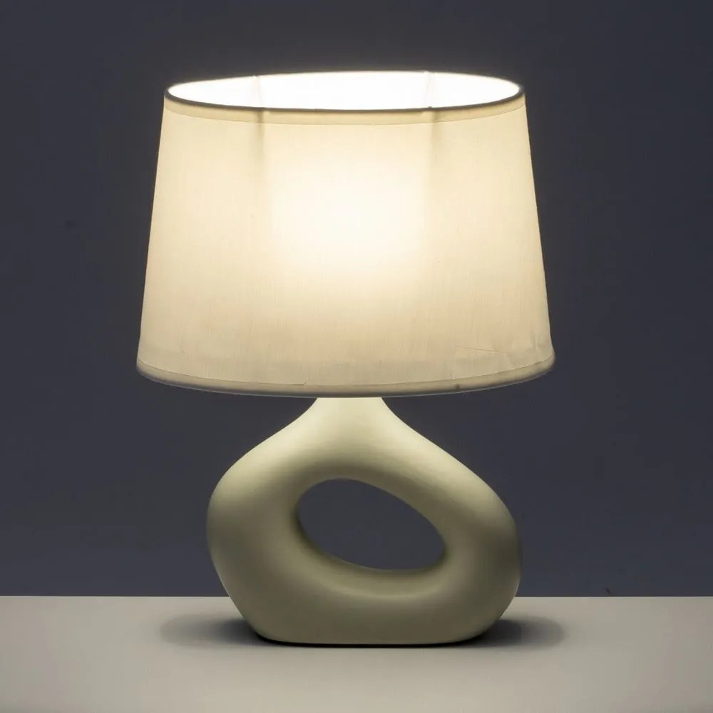 Biało-beżowa lampa stołowa ceramiczna z tekstylnym kloszem (wysokość 30 cm) – Casa Selección