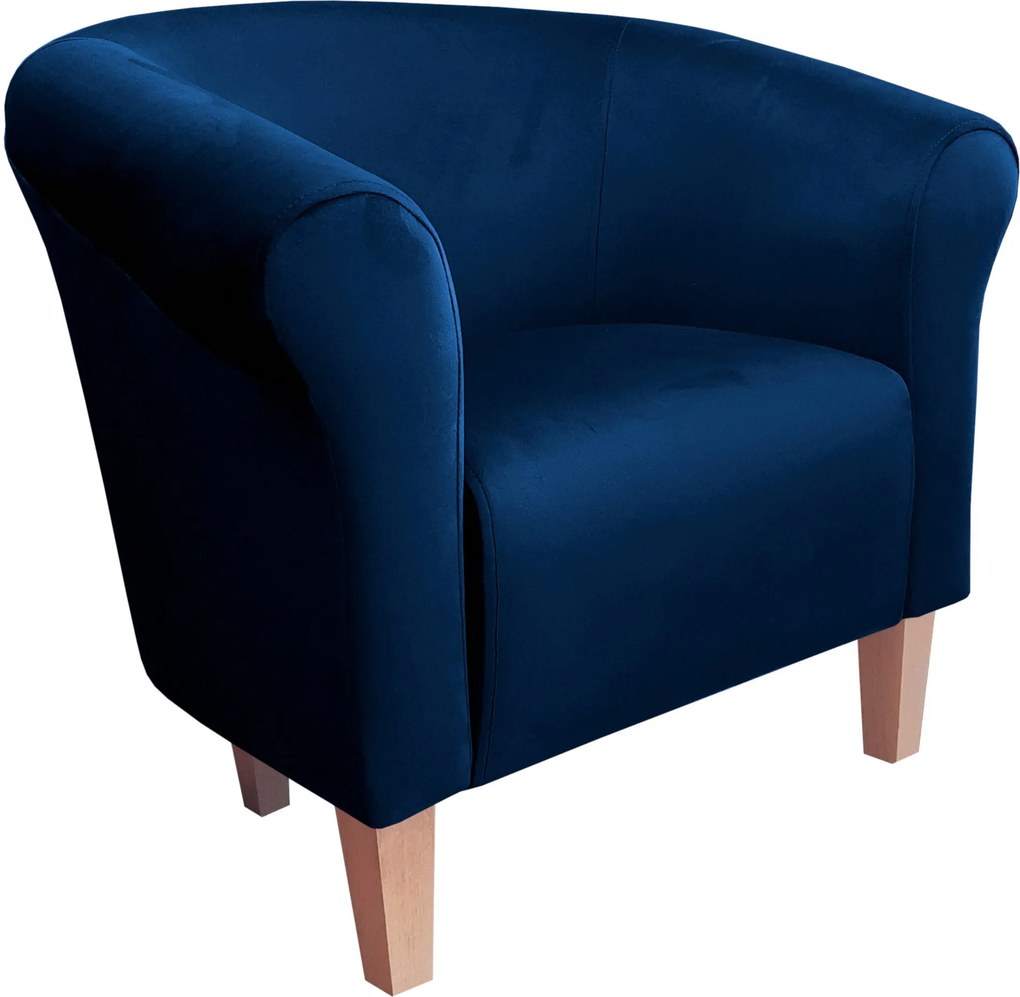 Fotel Milo tkanina Welur wygodny fotel tapicerowany do salonu i sypialni : Kolor nogi - Drewno, Kolor tkaniny - VELVET - MG16, Wysokość nogi - 15 cm