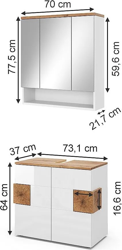 Zestaw mebli łazienkowych biały 73x37x64 eden