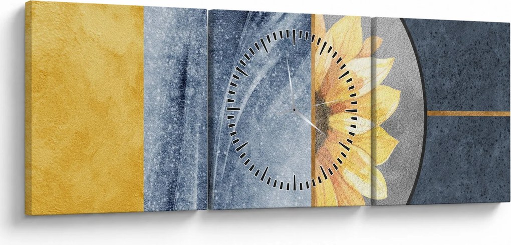 Obraz - Kształty i kwiat (z zegarem) (90x30 cm)