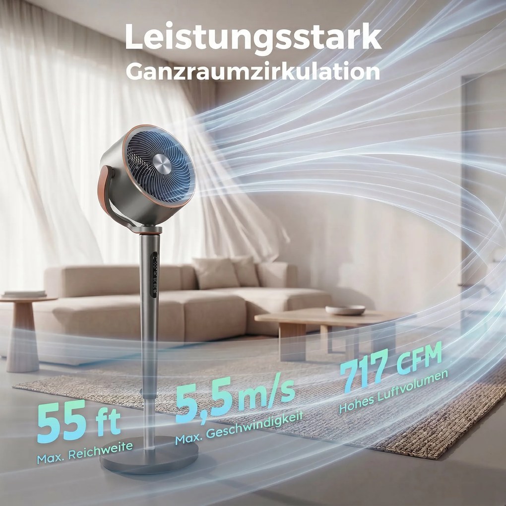 HOMCOM Wentylator stojący cyrkulacyjny z 12 prędkościami wyświetlacz LED pilot 70°+90° oscylacja Szary | Aosom PL