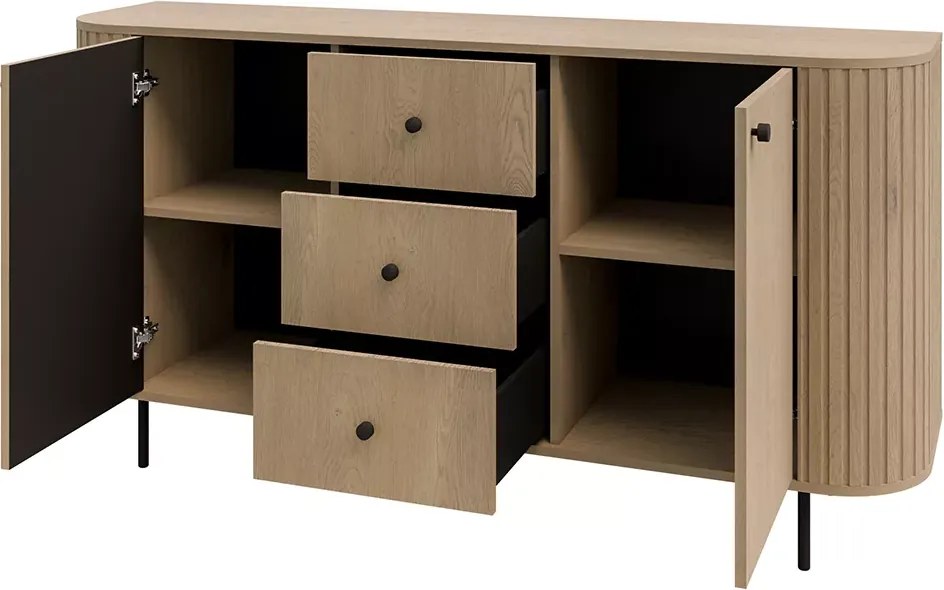 Komoda Opunio 165 cm – nowoczesna komoda z szufladami dąb cremona / beż piaskowy / dąb dunin