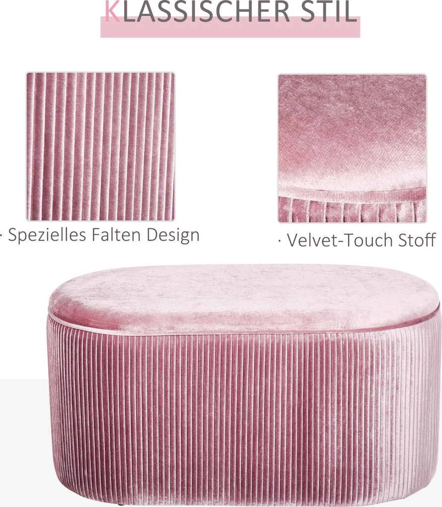 HOMCOM Ławka tapicerowana z pojemnikiem styl francuski elegancka różowa aksamitna do salonu | Aosom PL