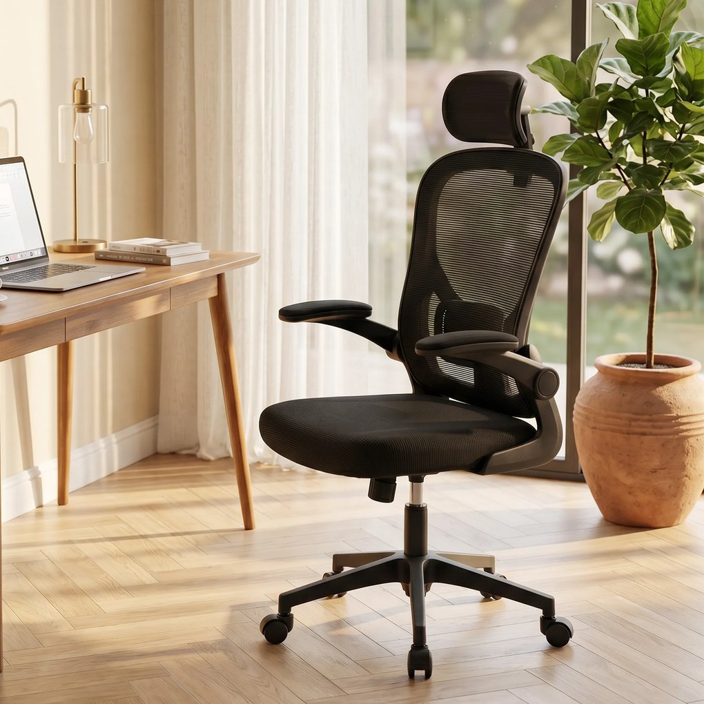 HOMCOM Fotel biurowy ergonomiczny z regulacją podłokietników i wsparciem lędźwiowym fotel do pracy czarny | Aosom PL