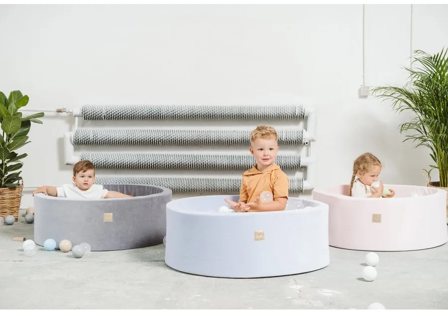 Okrągły suchy basen z piłeczkami 7cm dla dziecka, 90x30cm/200 piłek, bawełniany, ciemnoszary, piłki: żółte, czerwone, czarne - meowbaby®