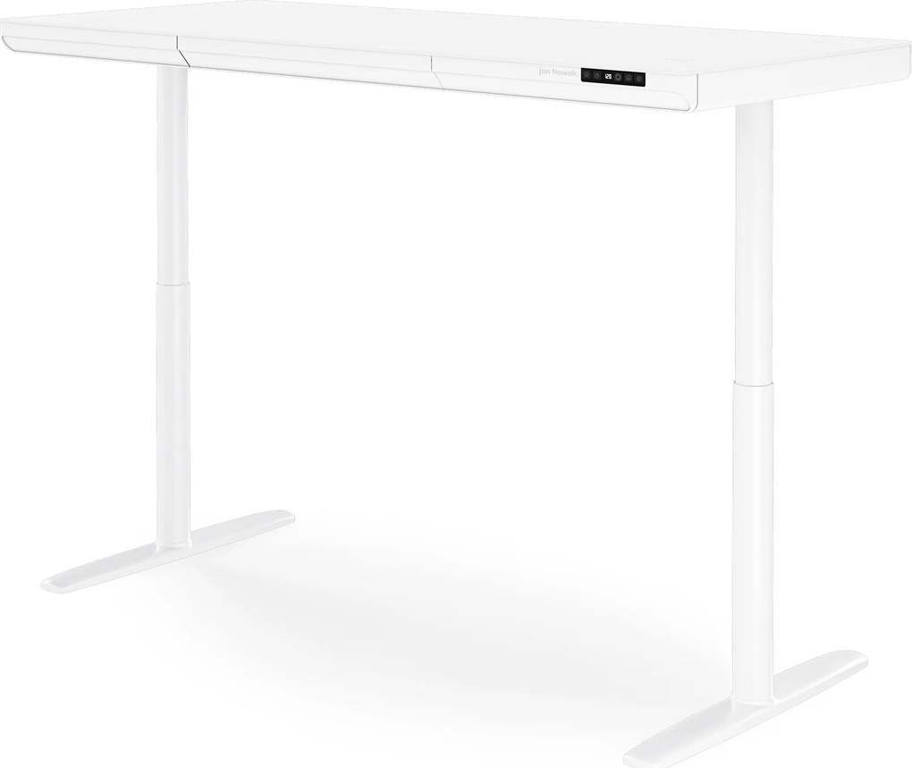 Biurko elektryczne sit-stand z szufladą i ładowarką bezprzewodową Qi białe, 1600 mm: ELLIS