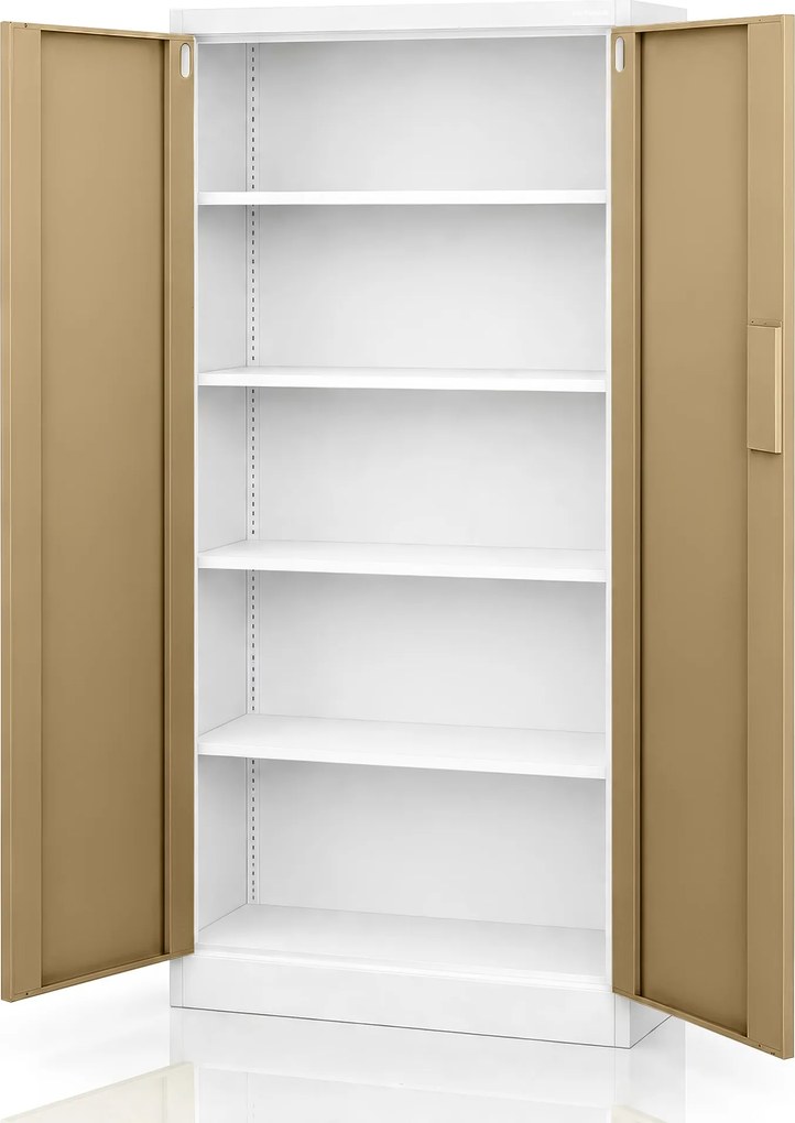 Biurowa szafa metalowa z zamkiem na szyfr biała / orzech: Eco Design DANIEL, 900 x 1850 x 400 mm