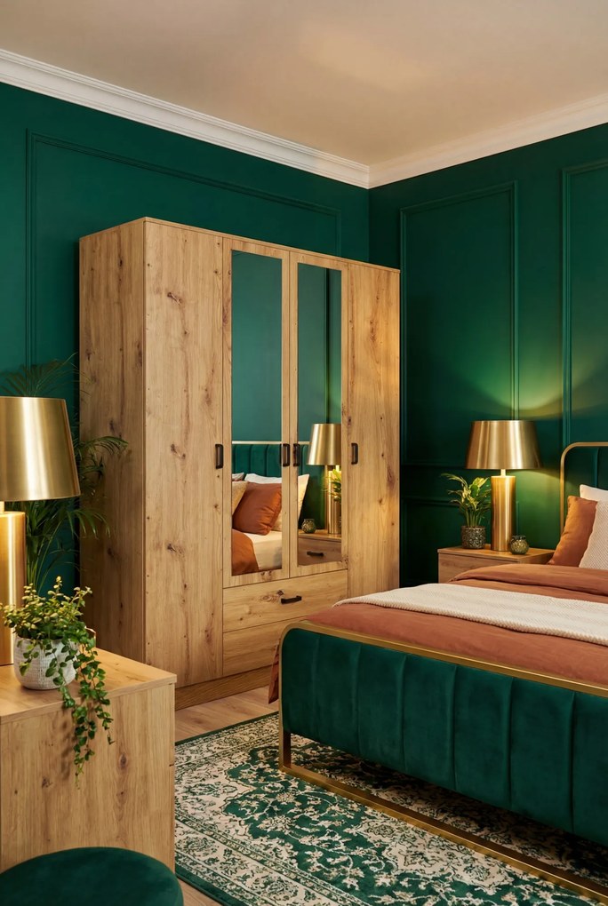 Czterodrzwiowa szafa z lustrem w kolorze dąb artisan E6-C39