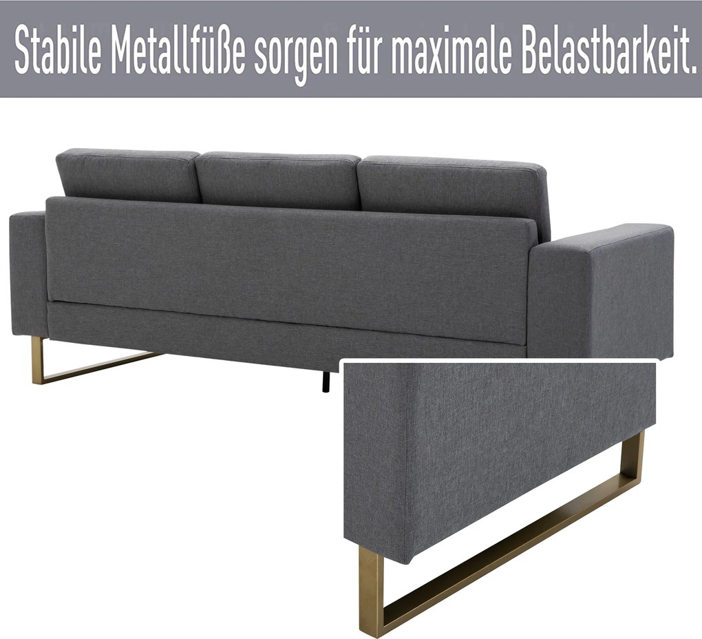 Homcom sofa 3-osobowa tapicerowana meble do siedzenia podłokietniki len ciemnoszary 200 x 82 x 78 cm | Aosom PL