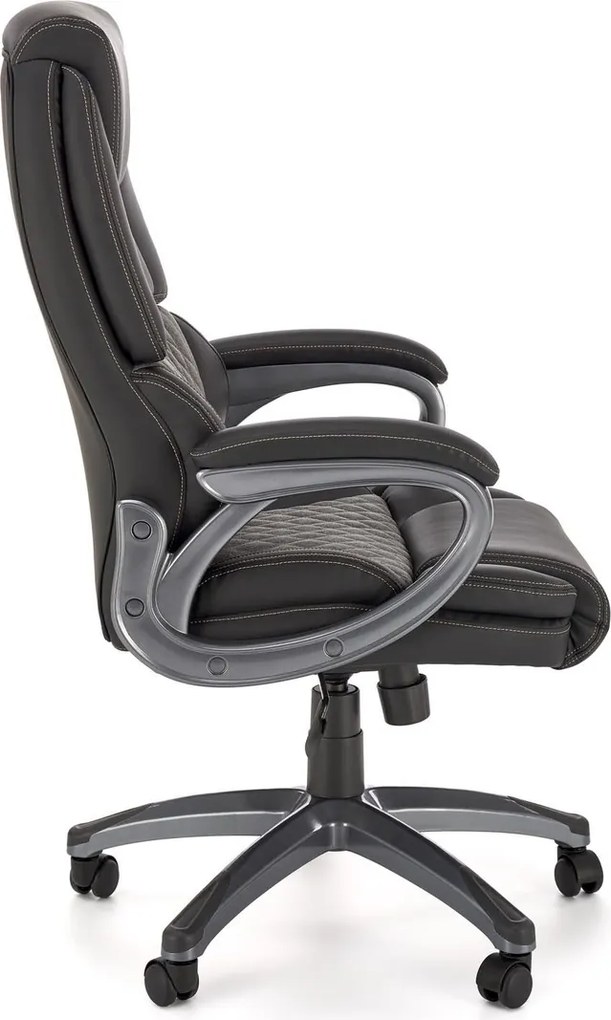 Czarno-szary fotel gabinetowy z ekoskóry Steven Halmar