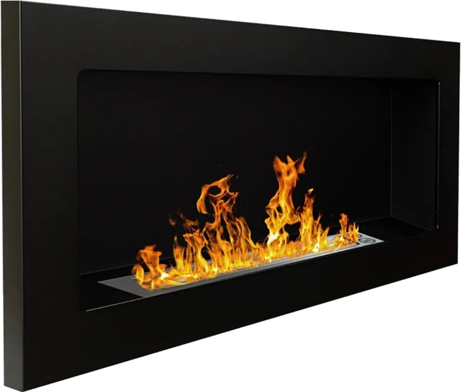 Biokominek ścienny lub do zabudowy Lucca Black, dł. 90 x gł. 12 x wys. 40