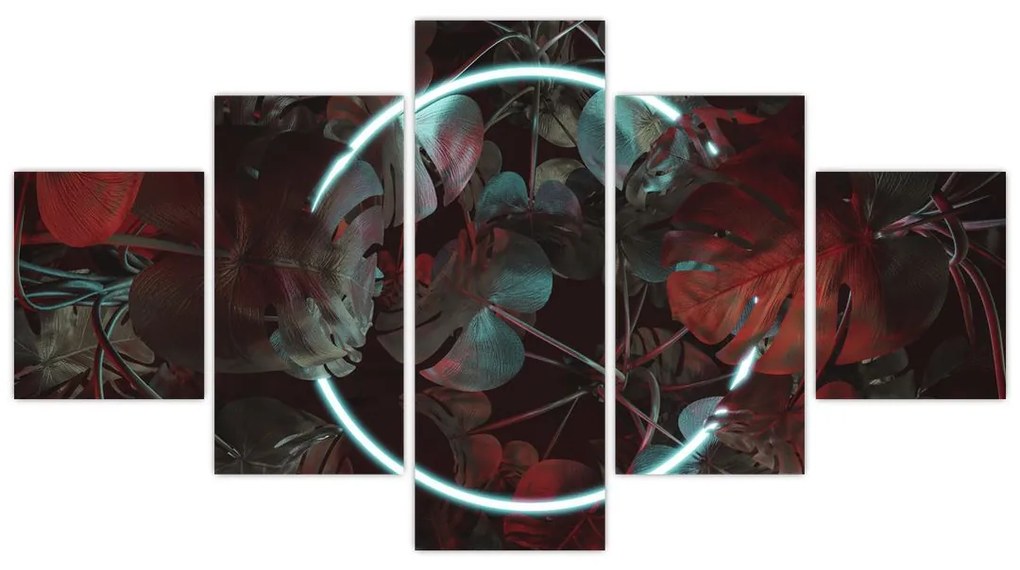 Obraz - Neonowe koło między palmami (125x70 cm)