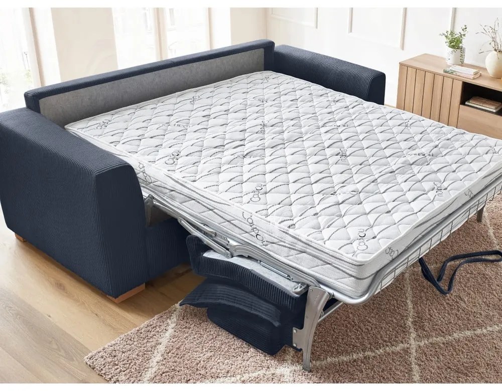 Ciemnoniebieska sztruksowa rozkładana sofa 225 cm Augustin – Bobochic Paris