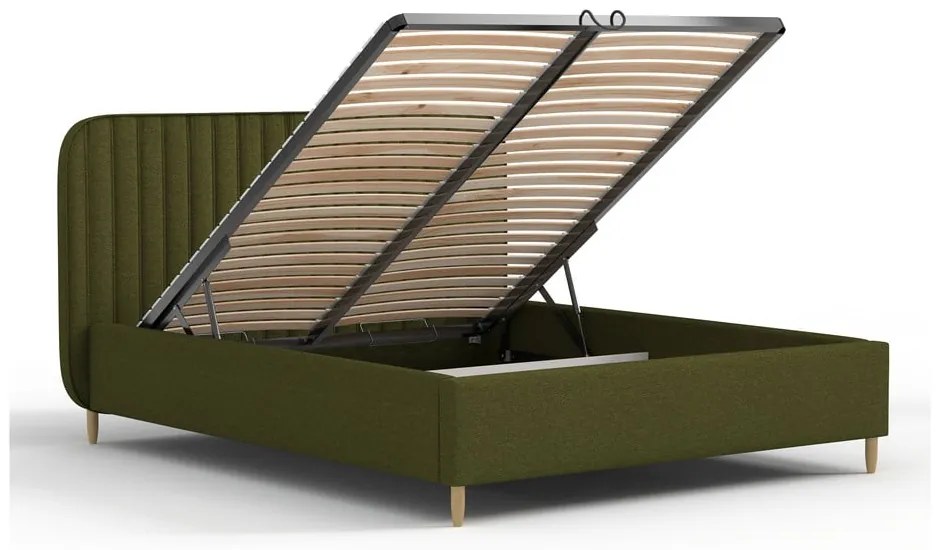 Zielone tapicerowane łóżko dwuosobowe ze schowkiem i stelażem 180x200 cm Noto – Maison de Rêve