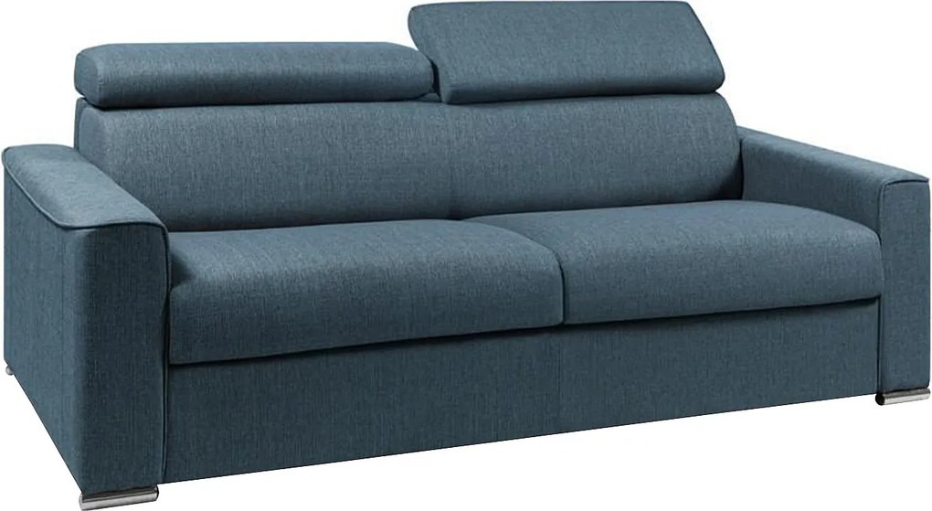 Kanapa rozkładana 4-osobowa VIZIR typu express z tkaniny – kolor niebieski – pow. spania 160 cm – materac 14 cm z pamięcią kształtu