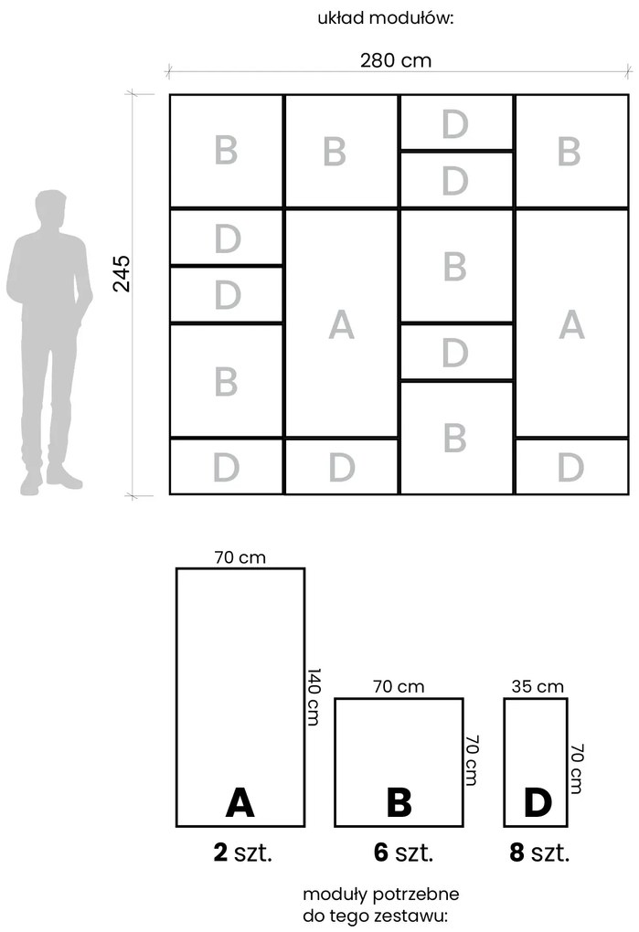 Komplet paneli lustrzanych 280x245 cm  W8-M09