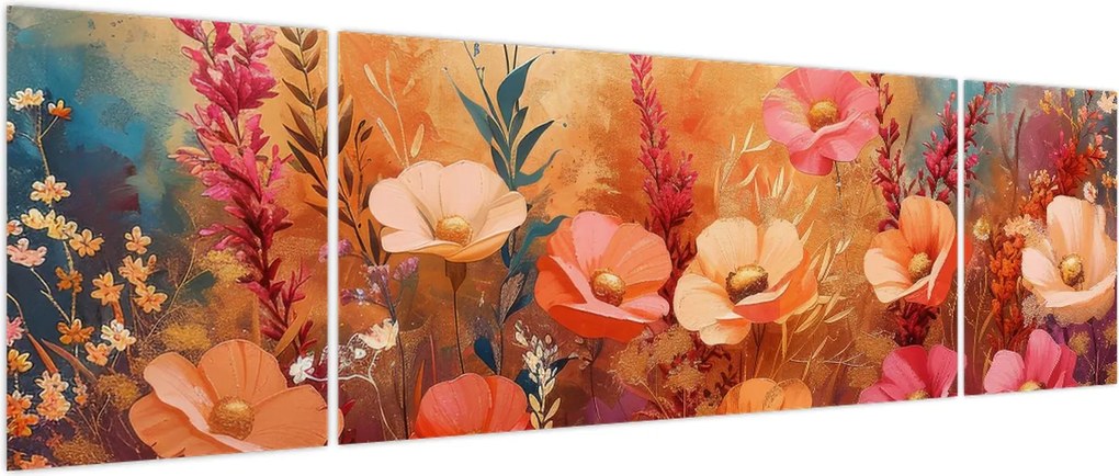 Obraz - Kwiaty łąkowe, malarstwo (170x50 cm)