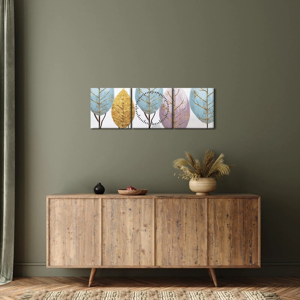 Obraz - Designowe drzewa (z zegarem) (90x30 cm)